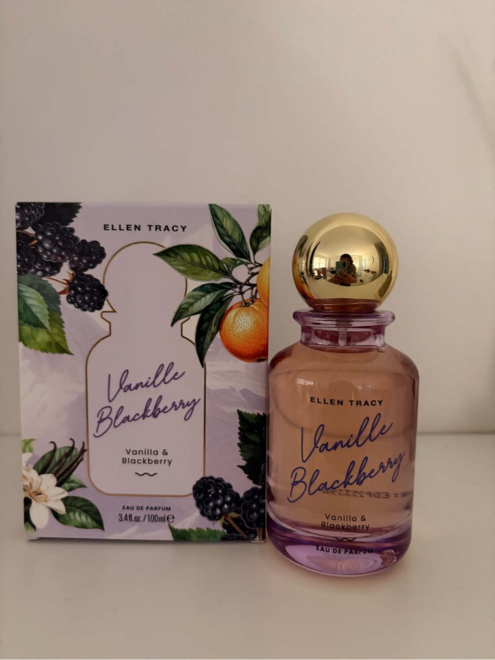 Ellen Tracy Vanille Blackberry Perfume Bottle - Purple & Gold Accents